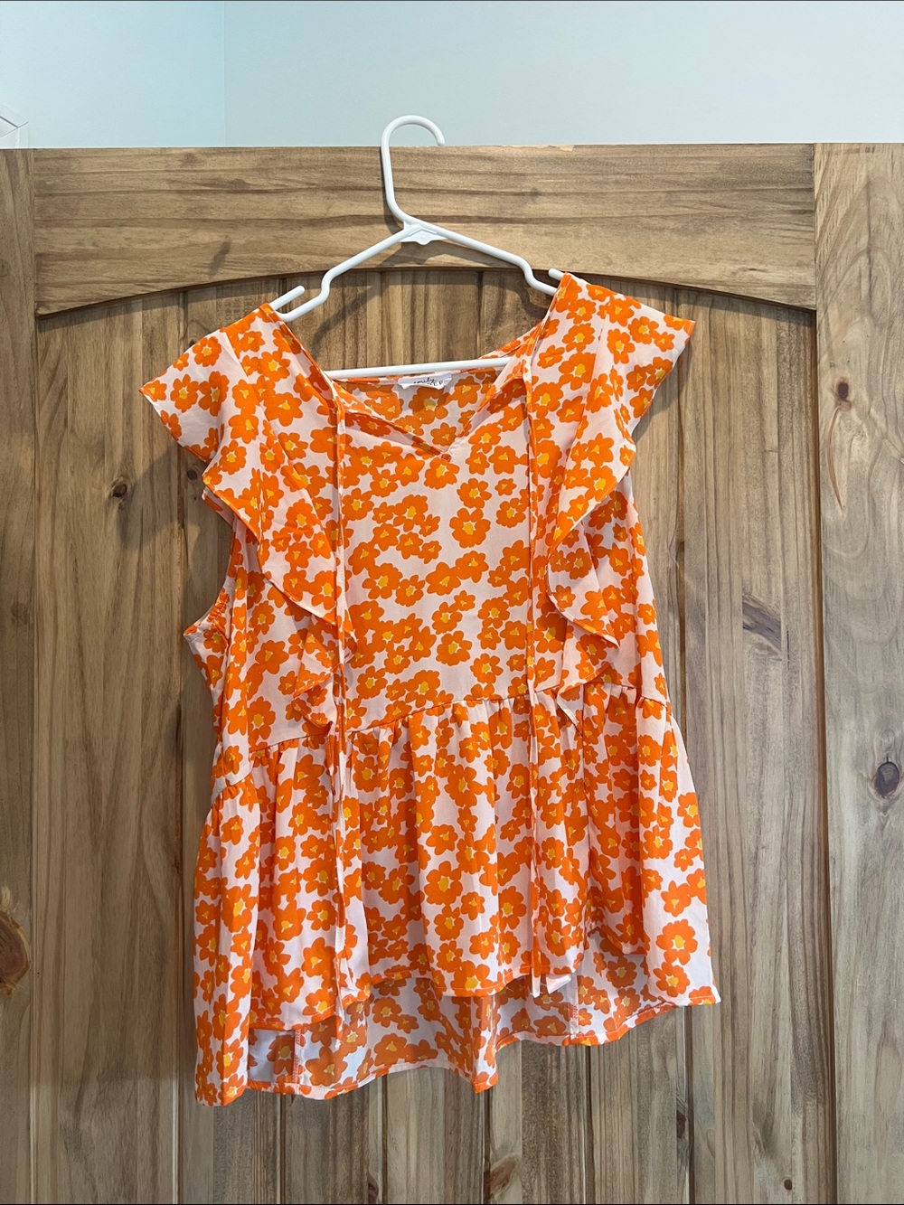Women's Orange Floral Ruffle Peplum Blouse
